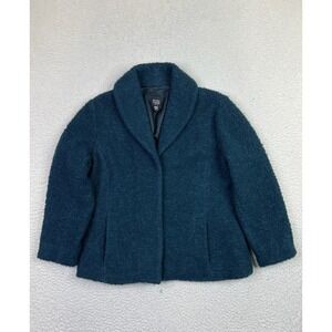 Eileen Fisher Jacket Womens Petite Medium Teal Boucle Wool Shawl Collar